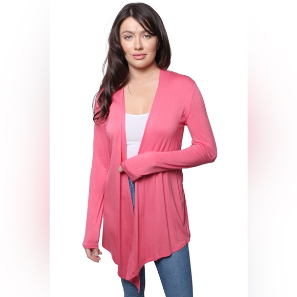 NWT Rags & Couture Coral Pink Open Front Draped Cardigan With Pockets Rayon - Picture 3 of 5